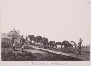 Ein Regiments-Kanon mit Bespannung : Vierergespann einer Kanone, Korbdeckelwagen
