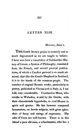 XLIV. Myconi. - Greek literary genius. Reflexions on the effects of the Greek literature on mankind.