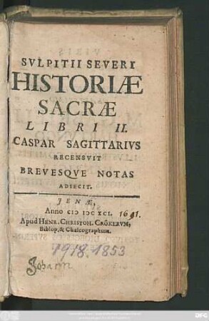 Sulpitii Severi Historiae Sacrae Libri II.