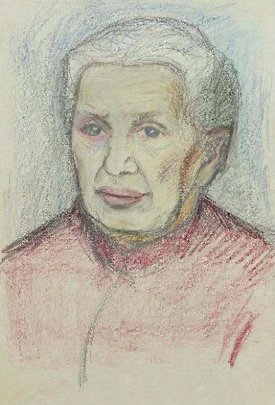 Alte Frau mit roter Bluse