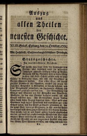XLIII. Stück. Coburg, den 21. October. 1761.