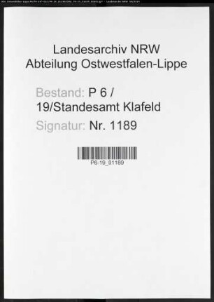 Sterberegister Standesamt Klafeld