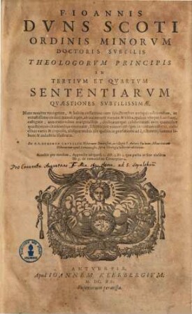 In tertium et quartum sententiarum quaestiones subtilissimae