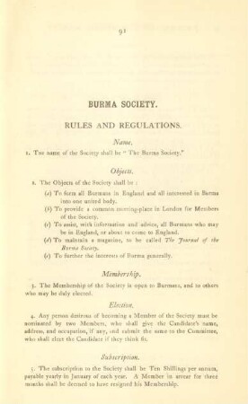 Burma Society. Rules and Regulations