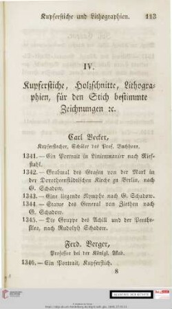 IV. Kupferstiche, Holzschnitte, Lithographien, für den Stich bestimmte Zeichnungen