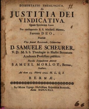 Diss. de iustitia Dei vindicativa