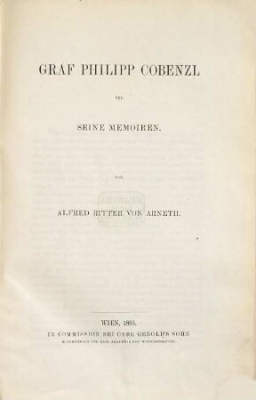 Graf Philipp Cobenzl und seine Memoiren