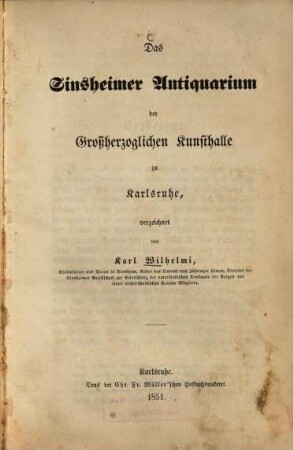 Das Sinsheimer-Antiquarium der Großherzoglichen Kunsthalle zu Karlsruhe