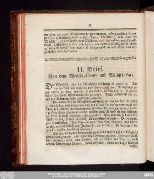 II. Brief. Von dem Wechsel-Cours und Wechsel-Pari.