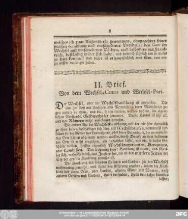 II. Brief. Von dem Wechsel-Cours und Wechsel-Pari.