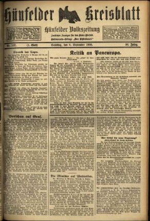 Erste Ausgabe vom Samstag, den 06. September 1930.