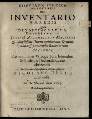 Disp. iur. inaug. de inventario haeredis