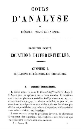 Chapitre I. Équations différentielles ordinaires.
