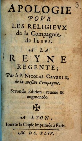 Apologie Povr Les Religievx de la Compagnie de Iesvs