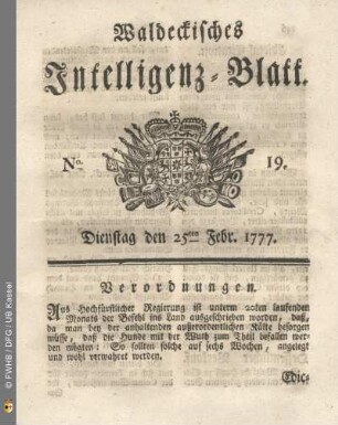 No. 19. Dienstag den 25ten Febr. 1777