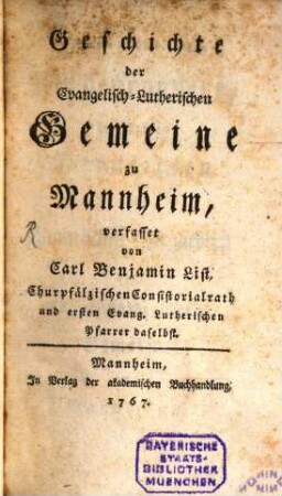 Geschichte der Evangelisch-Lutherischen Gemeine zu Mannheim