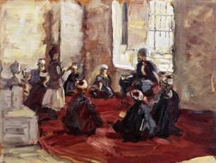 Vorlesung in einer Moschee zu Kairo : Max Slevogt (1868-1932): Vorlesung in einer Moschee zu Kairo (II). Öl/engl. Pappelholz; 50 x 65 cm, 1914. Dresden: Staatliche Kunstsammlungen Dresden, Galerie Neue Meister 2564
