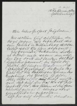 Brief von Irma Klimsch an Gerhart Hauptmann