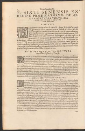 F. Sixti Senensis ... De Arte Exponendis Volumina Bibliothecae Sanctae, Liber Tertius.