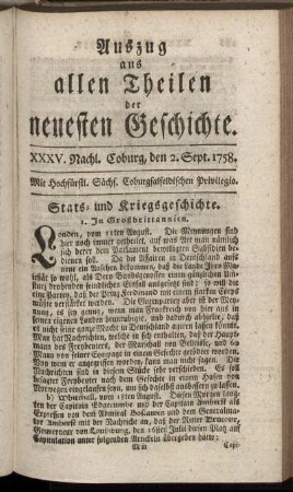 XXXV. Nachl. Coburg, den 2. Sept. 1758.
