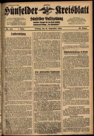 Erste Ausgabe vom Freitag, den 21. September 1934.