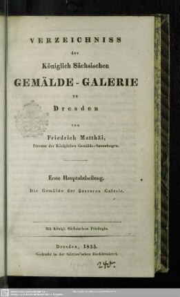 1: Die Gemälde der äusseren Galerie