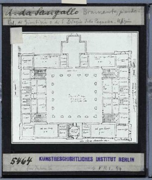 Rom, Palazzo della Giustizia in der Via Giulia (Bramante),Bramante, Grundriss des Palazzo dei Tribunali (Zeichnung) (Florenz GDSU 136A r)