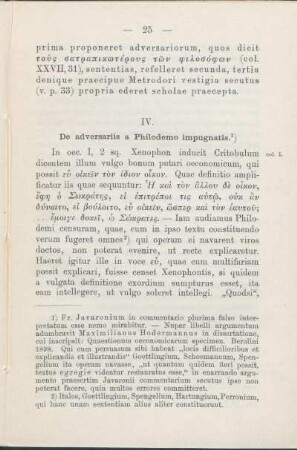 IV. De adversariis a Philodemo impugnatis.