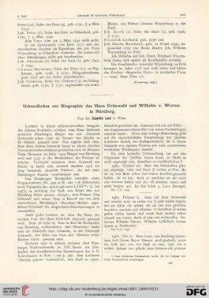 1: Urkundliches zur Biographie des Hans Grünwald und Wilhelm v. Worms in Nürnberg
