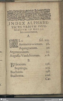 Index Alphabeticus Urbium Imperialium In Hoc Libro contentarum