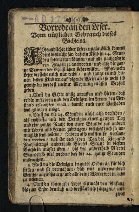 Vorrede an den Leser : Vom nuetzlichen Gebrauch dieses Buechleins