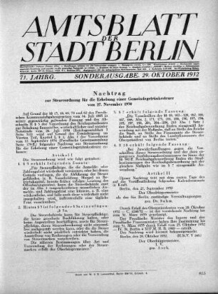 Sonderausgabe, 29. Oktober 1932