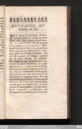 Extrait Du Privilege du Roy.