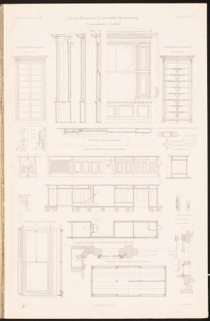 Physikalisches Institut: Ansichten, Schnitte Details (aus: Kaiser-Wilhelms-Universität, Straßburg. I. Das Physikalische Institut, 1884)