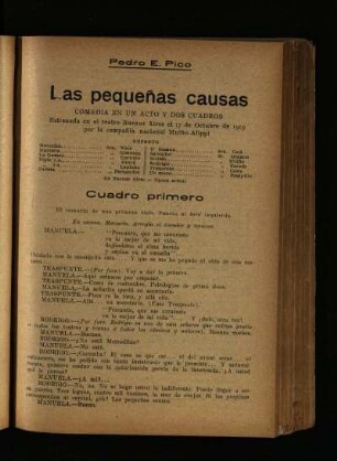 Las pequenas causas : comedia en un acto y dos cuadros