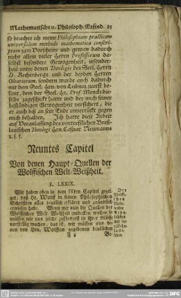 Neuntes Capitel Von denen Haupt-Quellen der Wolffischen Welt-Weißheit