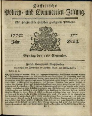 37tes Stueck, Montag den 11ten September 1775