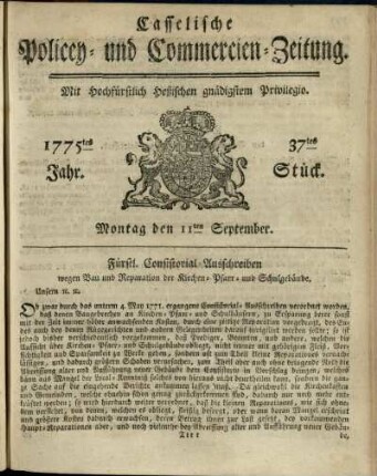 37tes Stueck, Montag den 11ten September 1775