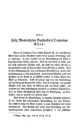 Ueber Felix Mendelssohn Bartholdy's Oratorium Elias