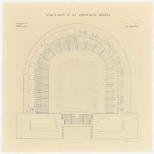 Fußballstadion in der Kongresshalle, Nürnberg: Grundriss 2.OG und 3.OG (Oberring 1 und 2), ca. 1:625