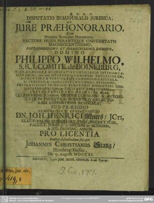 Disputatio Inauguralis Iuridica, De iure Praehonorario