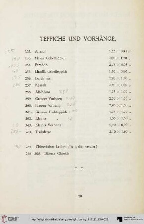 Teppiche und Vorhänge (Nr. 252-305)