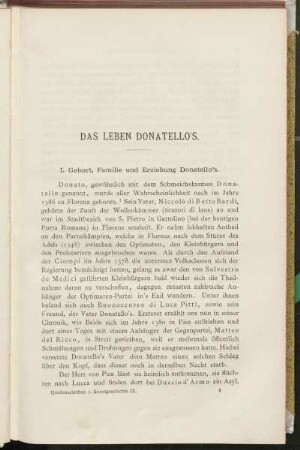 I. Geburt, Familie und Erziehung Donatello's.