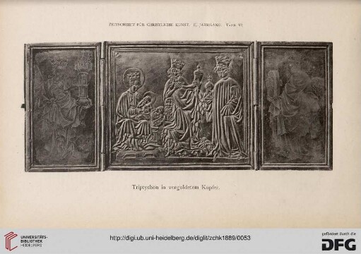 Triptychon in vergoldetem Kupfer