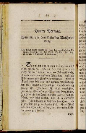 Dritter Vortrag. Warnung vor dem Laster der Verschwendung.