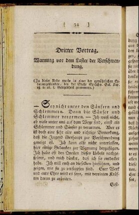 Dritter Vortrag. Warnung vor dem Laster der Verschwendung.
