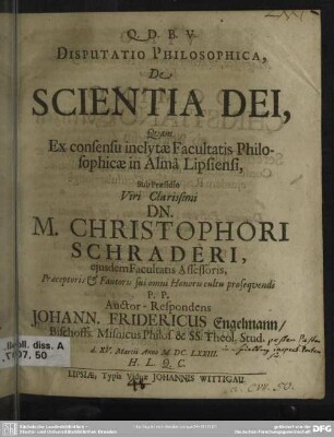 Disputatio philosophica de scientia dei