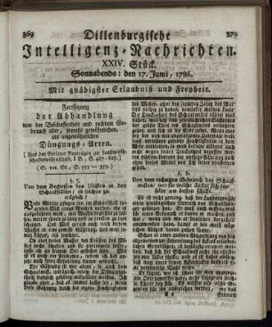 XXIV. Stück. Sonnabends: den 17. Junii, 1786.
