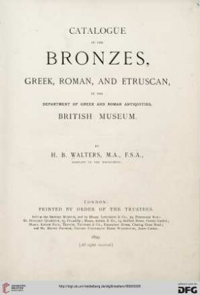 Catalogue of the bronzes, Greek, Roman, and Etruscan in the Department of Greek and Roman Antiquities, British Museum