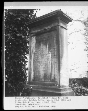 Grabstein des Adolph Adler (gestorben 1865.05.30) und Friedrich Adler (gestorben 1865.05.30)